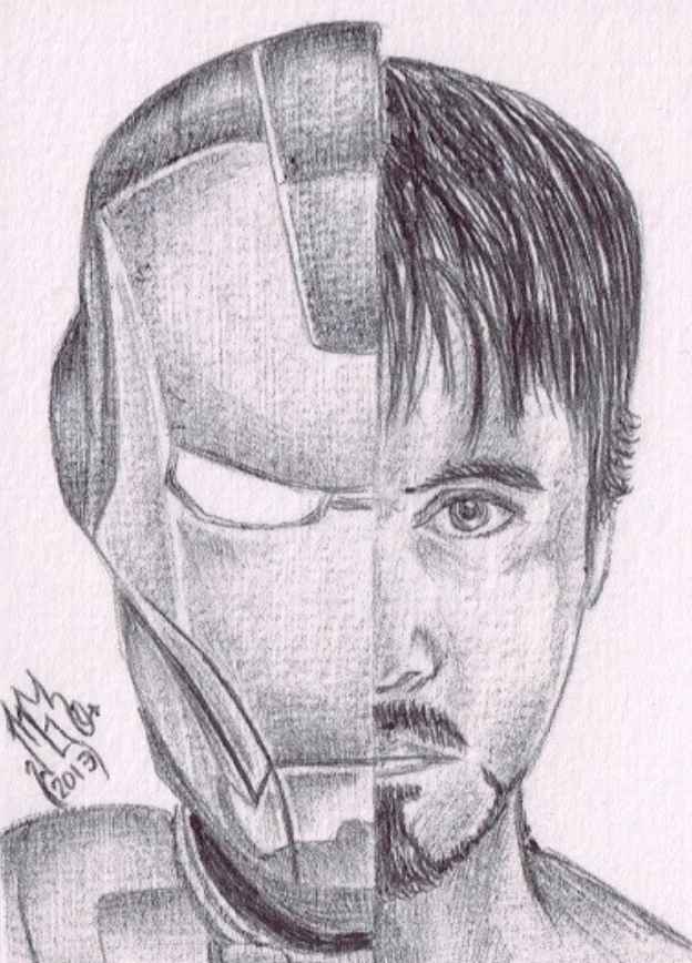 2013 ACEO Sketch Card IRON MAN Tony Stark ROBERT DOWNEY JR by Omira Rottweil