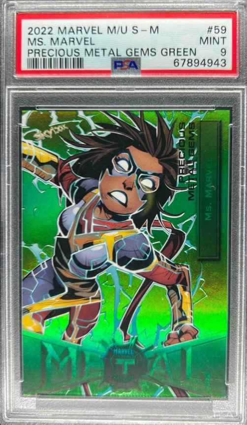 2022 Marvel Metal Universe Ms. Marvel Green Precious Metal Gems PMG #8